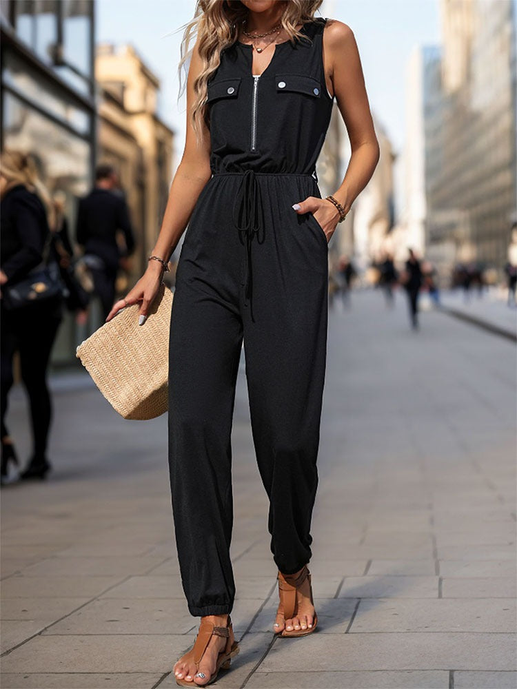 New European and American summer women's black sleeveless long cross-border jumpsuit