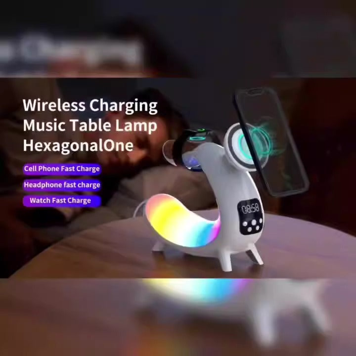 Wireless Charger For Mobile Phone Headphone Wireless Charger Power Bank With Clock Audio And Nigh Light 6 In 1 Charging