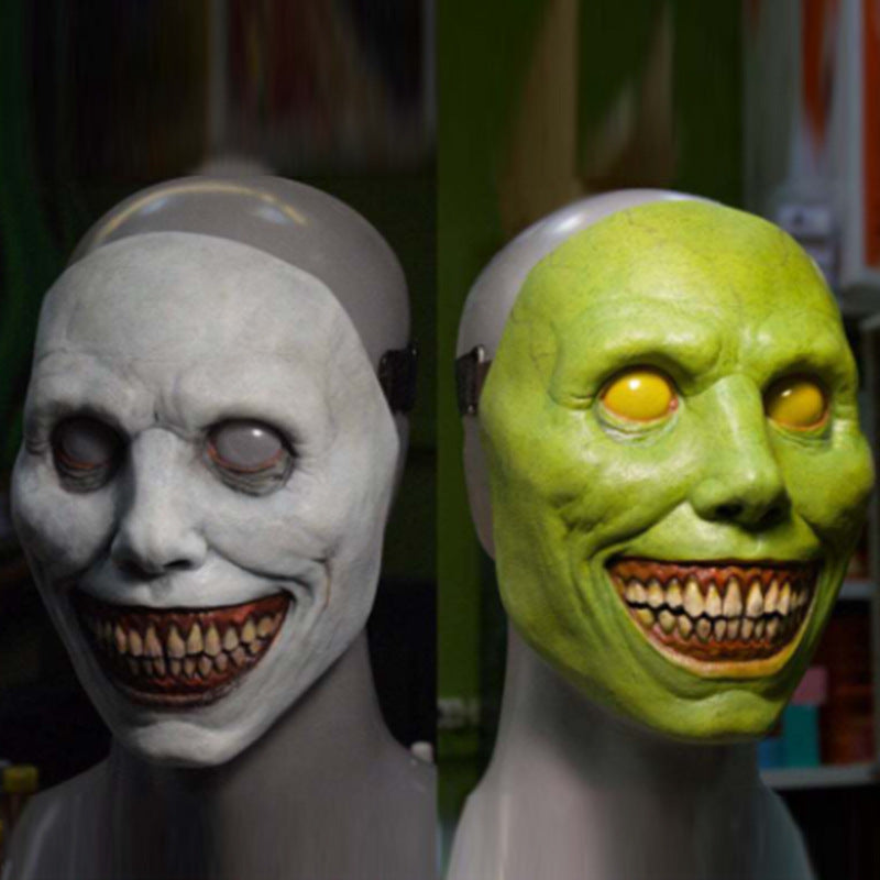 New Halloween horror mask COS exorcist smile white-eyed devil latex headgear